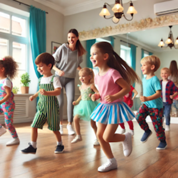 KI generiertes Foto auf dem Kinder gemeinsam einzeln tanzen